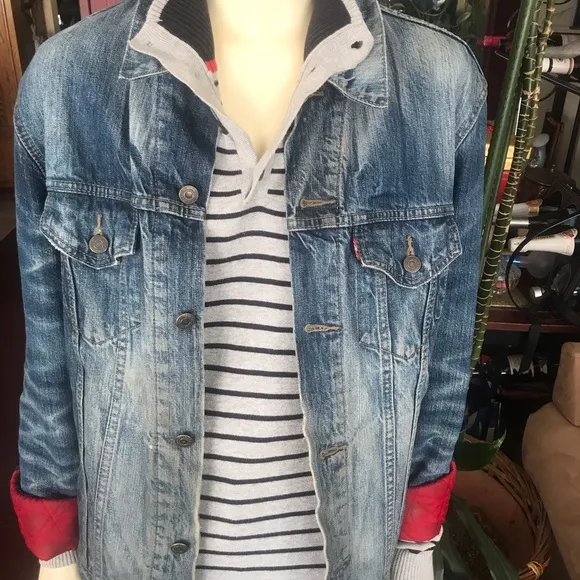 “Ltd .collection”  Blue denim jacket by Levi Strauss &amp; Sons with RED INSULATION.