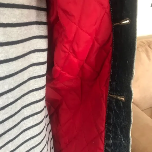 “Ltd .collection”  Blue denim jacket by Levi Strauss &amp; Sons with RED INSULATION.