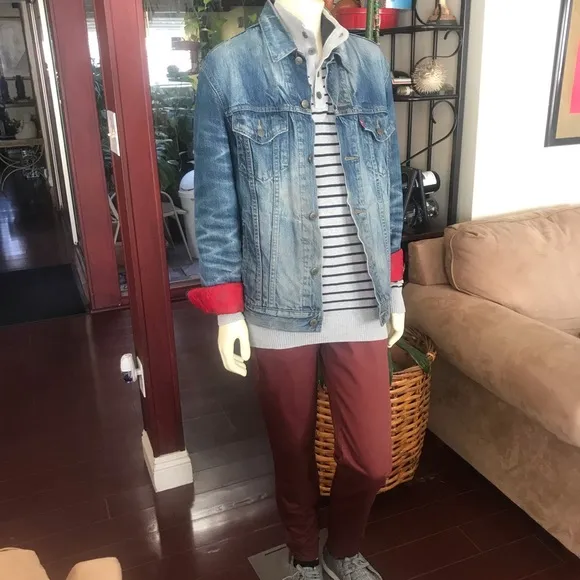 “Ltd .collection”  Blue denim jacket by Levi Strauss &amp; Sons with RED INSULATION.