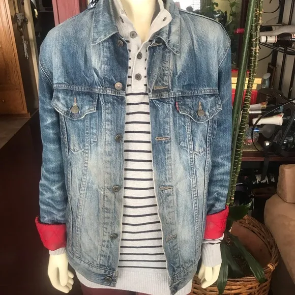 “Ltd .collection”  Blue denim jacket by Levi Strauss &amp; Sons with RED INSULATION.
