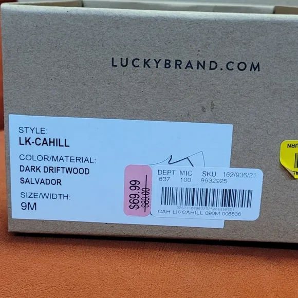 Lucky Brand Women Cahill Dark Driftwood Salvador Shoes Size 9m