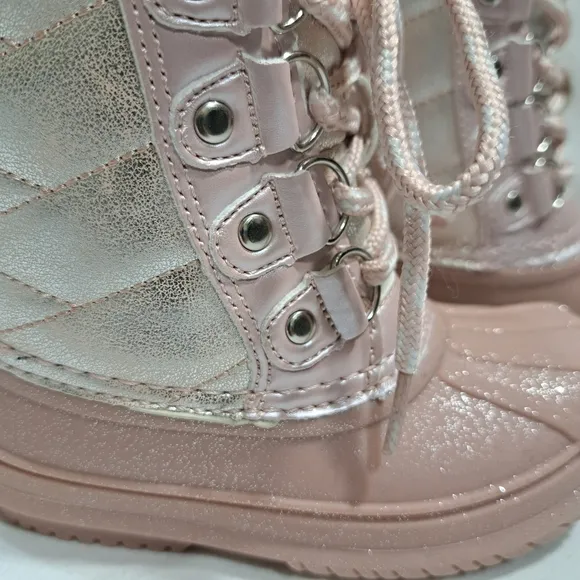 Lurewilder‎ Girls Winter Duck Boots Pink Glitter Warm Build Size 8 Faux Fur