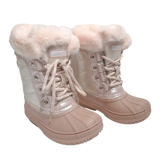 Lurewilder‎ Girls Winter Duck Boots Pink Glitter Warm Build Size 8 Faux Fur