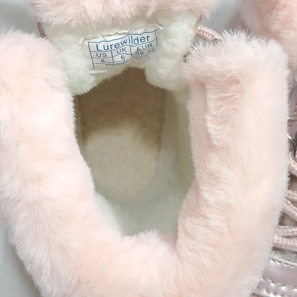 Lurewilder‎ Girls Winter Duck Boots Pink Glitter Warm Build Size 8 Faux Fur