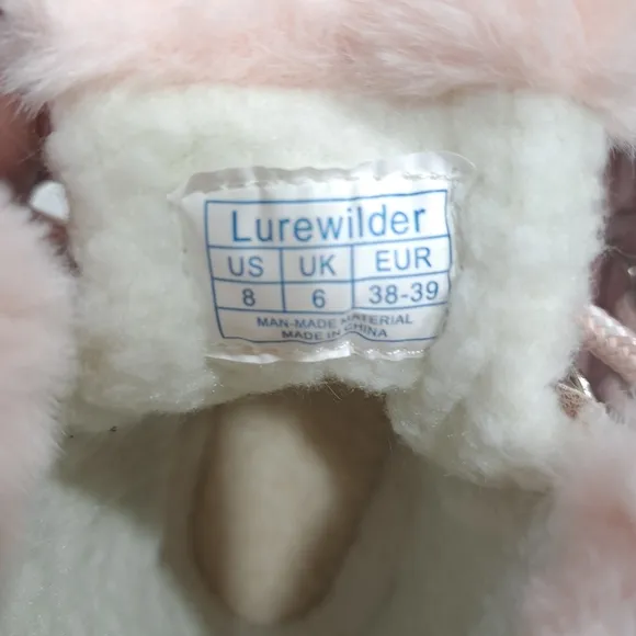Lurewilder‎ Girls Winter Duck Boots Pink Glitter Warm Build Size 8 Faux Fur
