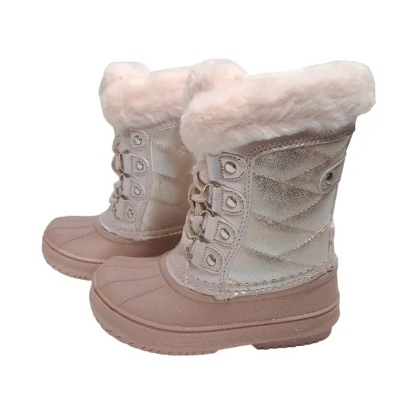 Lurewilder‎ Girls Winter Duck Boots Pink Glitter Warm Build Size 8 Faux Fur