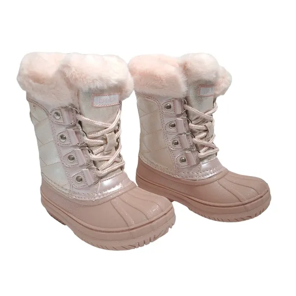 Lurewilder‎ Girls Winter Duck Boots Pink Glitter Warm Build Size 8 Faux Fur