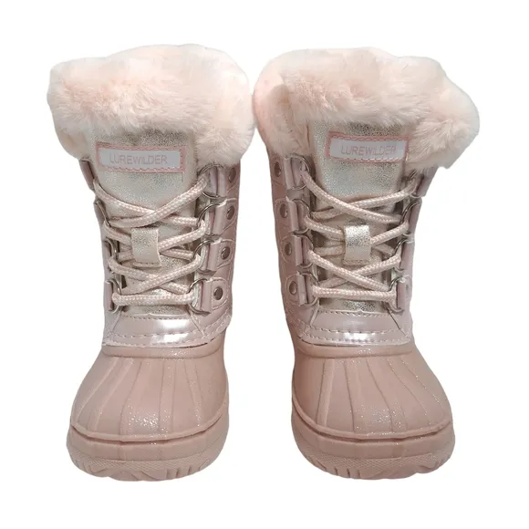 Lurewilder‎ Girls Winter Duck Boots Pink Glitter Warm Build Size 8 Faux Fur