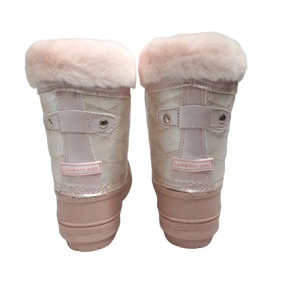 Lurewilder‎ Girls Winter Duck Boots Pink Glitter Warm Build Size 8 Faux Fur