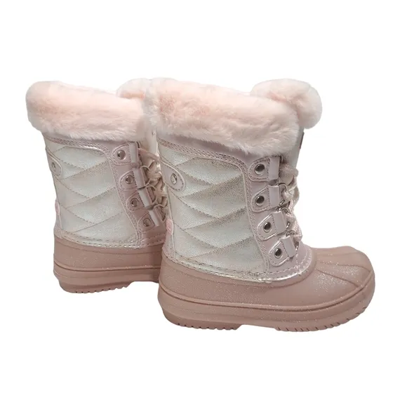 Lurewilder‎ Girls Winter Duck Boots Pink Glitter Warm Build Size 8 Faux Fur
