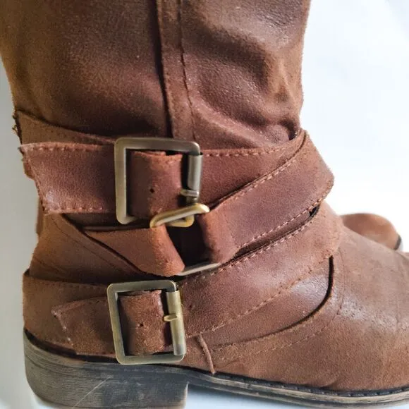 Madden Girl Campus Tan Faux Leather Back Zip Knee High Riding Boots Wide Calf 10
