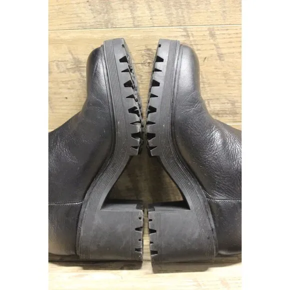 Mark Fisher women's sheepskin trim leather fold over top chunky lug sole boots