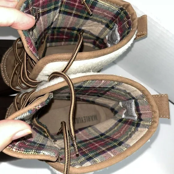 Marley Lilly Duck Boots Women's Size 10 Plaid Waterproof Fleece Leather Brown​​​