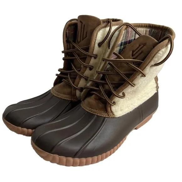 Marley Lilly Duck Boots Women's Size 10 Plaid Waterproof Fleece Leather Brown​​​