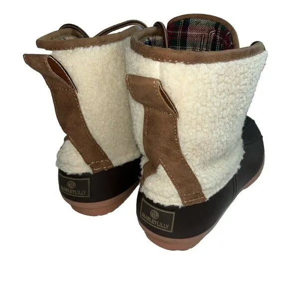Marley Lilly Duck Boots Women's Size 10 Plaid Waterproof Fleece Leather Brown​​​