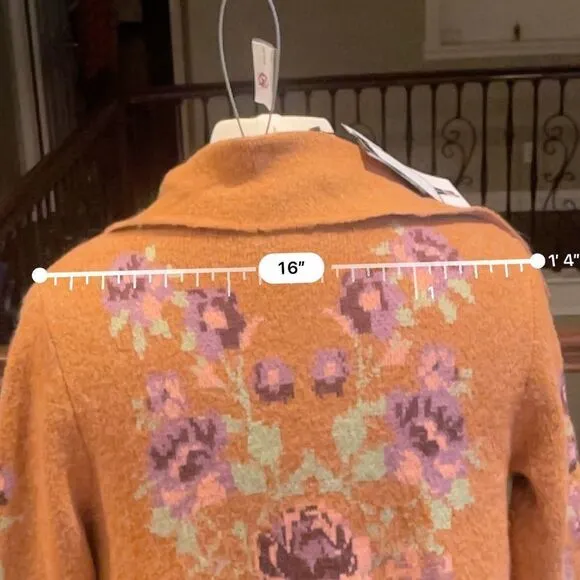 Max Sport | Carmel Brown Drape-Collar Floral Open Cardigan Duster Sweater Sz S