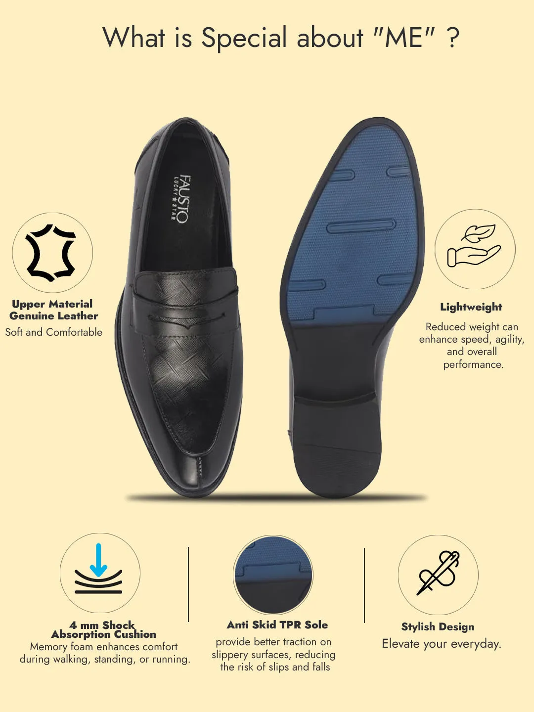 Men Black Genuine Leather Formal Textured Slip On Shoes for Office Meetings|All Day Long Comfort With Soft Cushioned