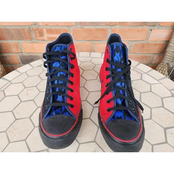 Men Sz 11 Converse Chuck Taylor All Star Hi Black Red Blue Rare Channel Logo
