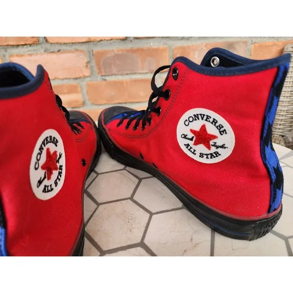 Men Sz 11 Converse Chuck Taylor All Star Hi Black Red Blue Rare Channel Logo
