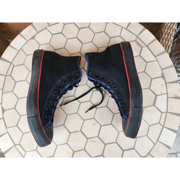 Men Sz 11 Converse Chuck Taylor All Star Hi Black Red Blue Rare Channel Logo