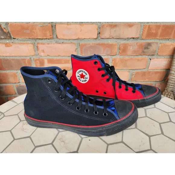 Men Sz 11 Converse Chuck Taylor All Star Hi Black Red Blue Rare Channel Logo