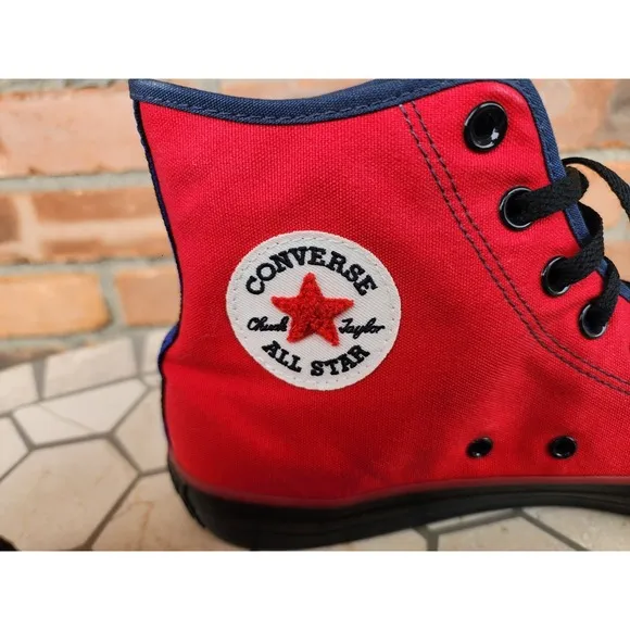 Men Sz 11 Converse Chuck Taylor All Star Hi Black Red Blue Rare Channel Logo
