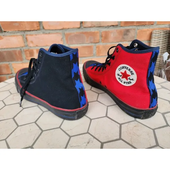 Men Sz 11 Converse Chuck Taylor All Star Hi Black Red Blue Rare Channel Logo