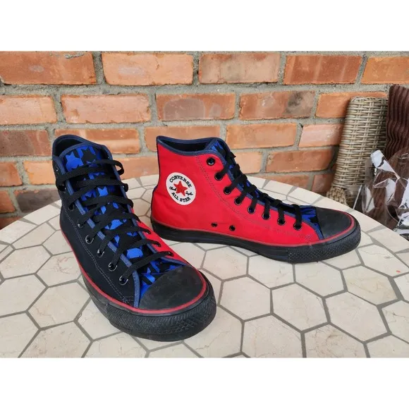 Men Sz 11 Converse Chuck Taylor All Star Hi Black Red Blue Rare Channel Logo