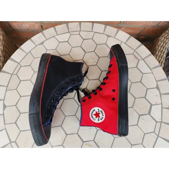 Men Sz 11 Converse Chuck Taylor All Star Hi Black Red Blue Rare Channel Logo