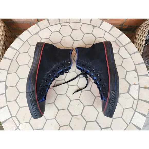 Men Sz 11 Converse Chuck Taylor All Star Hi Black Red Blue Rare Channel Logo