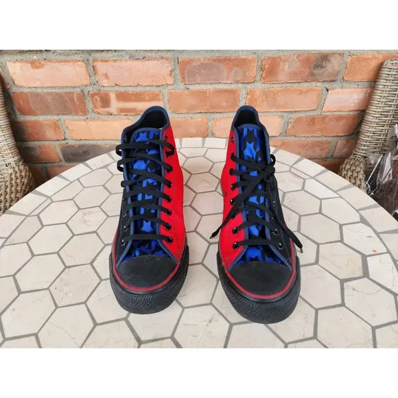 Men Sz 11 Converse Chuck Taylor All Star Hi Black Red Blue Rare Channel Logo
