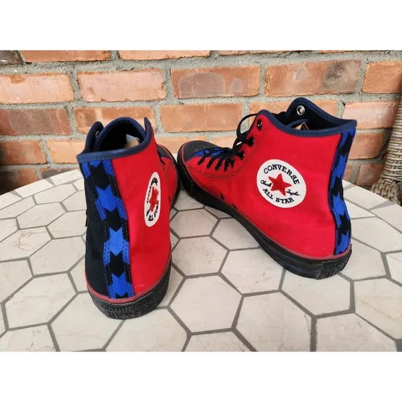 Men Sz 11 Converse Chuck Taylor All Star Hi Black Red Blue Rare Channel Logo