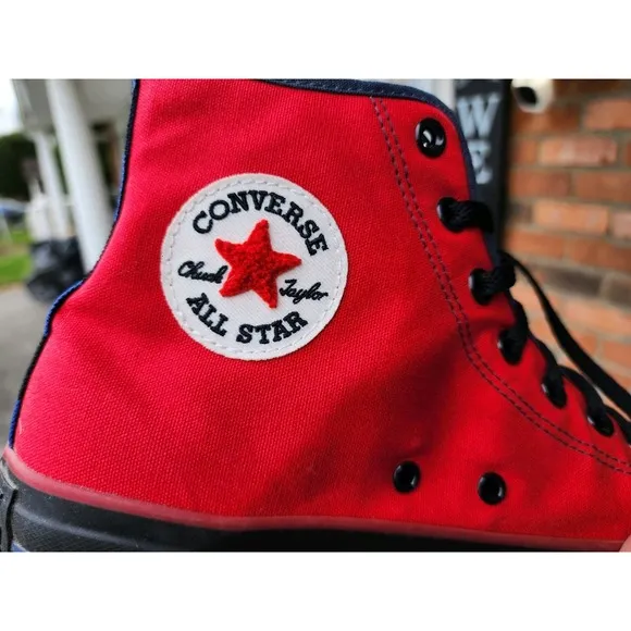 Men Sz 11 Converse Chuck Taylor All Star Hi Black Red Blue Rare Channel Logo