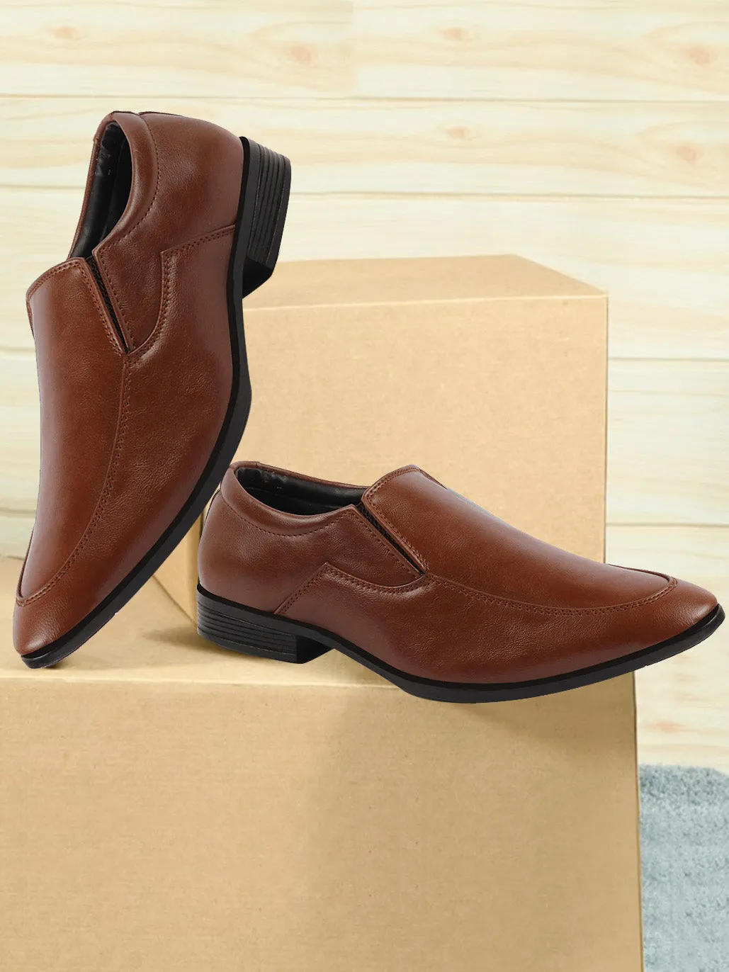 Men Tan Formal Office Meeting Slip On Shoes