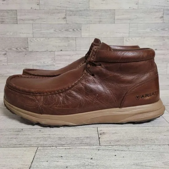 Men's Ariat Spitfire Western Brown Leather Waterproof Chukka Boots Sz 14 Moc Toe