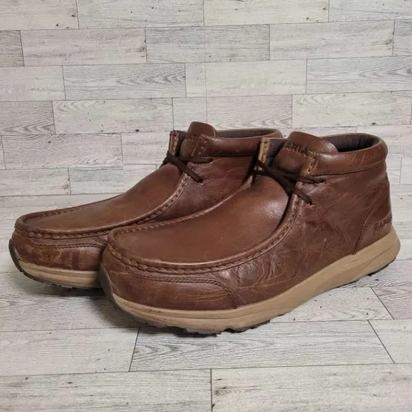 Men's Ariat Spitfire Western Brown Leather Waterproof Chukka Boots Sz 14 Moc Toe