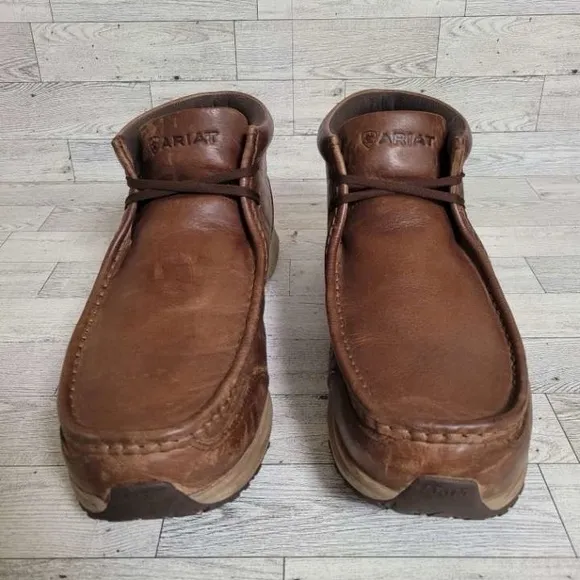 Men's Ariat Spitfire Western Brown Leather Waterproof Chukka Boots Sz 14 Moc Toe