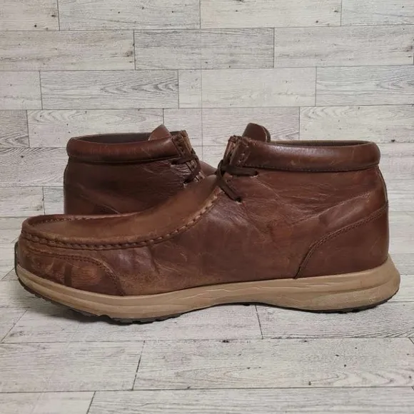 Men's Ariat Spitfire Western Brown Leather Waterproof Chukka Boots Sz 14 Moc Toe