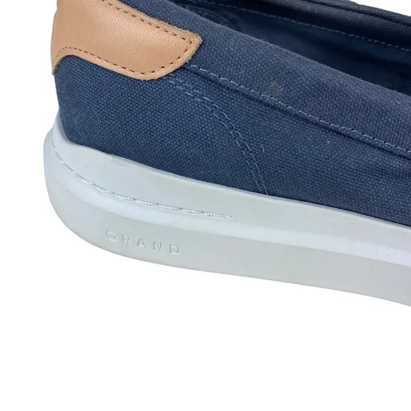 Men’s Cole Haan Grand Loafers Slip On Shoes Blue Tan Canvas Size 11 Penny