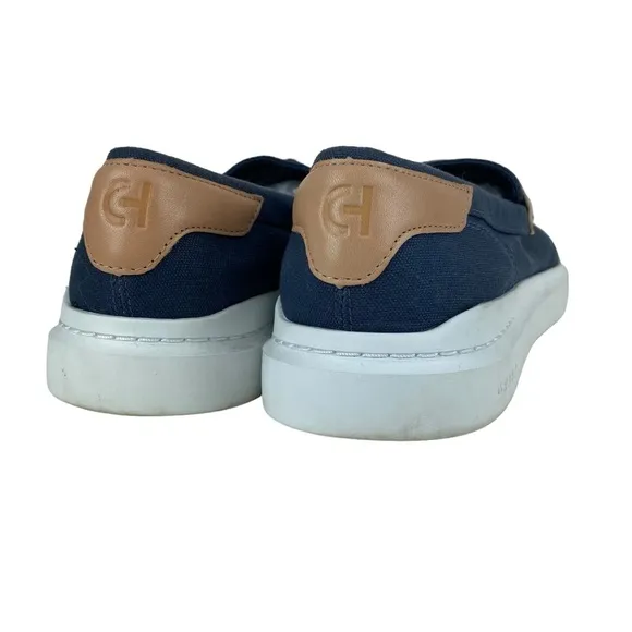 Men’s Cole Haan Grand Loafers Slip On Shoes Blue Tan Canvas Size 11 Penny