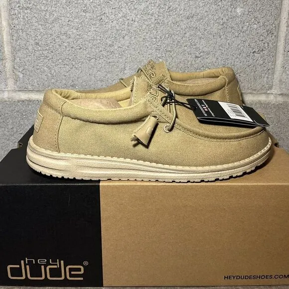 Men's Original Hey Dude Wally Chestnut Canvas Laced-Up‎ Loafer Shoes Size 8