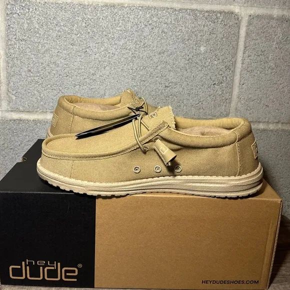 Men's Original Hey Dude Wally Chestnut Canvas Laced-Up‎ Loafer Shoes Size 8