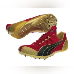 Mens Puma Complete Theseus Track And Field Shoes size 11 1/2. Red Suede and Gold