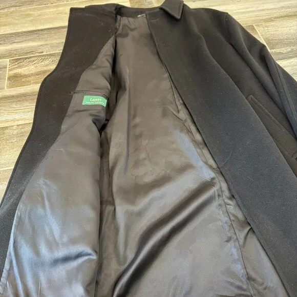 Mens Ralph Lauren Black Warm Wool Blend Peacoat Hidden Buttons Front Pockets L42