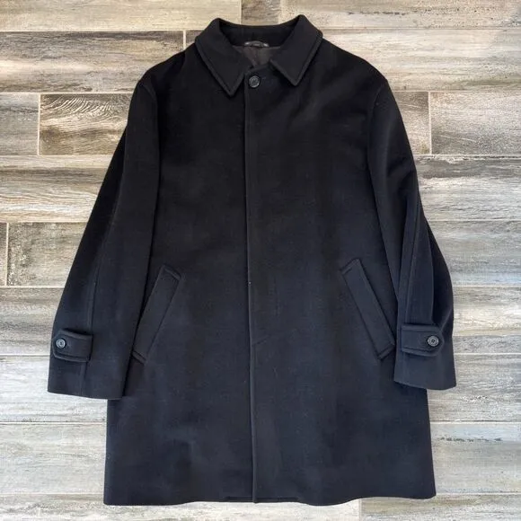 Mens Ralph Lauren Black Warm Wool Blend Peacoat Hidden Buttons Front Pockets L42