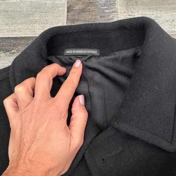 Mens Ralph Lauren Black Warm Wool Blend Peacoat Hidden Buttons Front Pockets L42