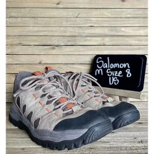 Mens Salomon Tan Leather Athletic Outdoor Trail Hiking Sneakers Shoes Size 7.5 D