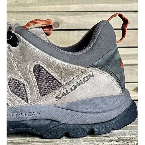 Mens Salomon Tan Leather Athletic Outdoor Trail Hiking Sneakers Shoes Size 7.5 D
