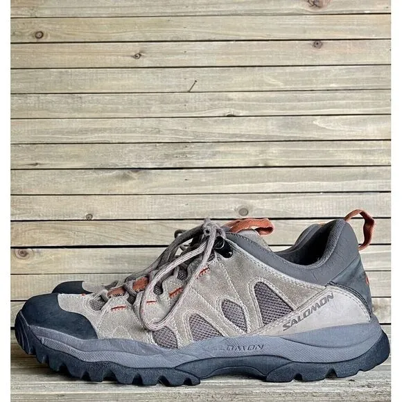 Mens Salomon Tan Leather Athletic Outdoor Trail Hiking Sneakers Shoes Size 7.5 D
