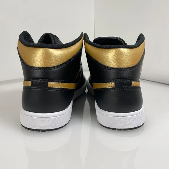 Men's Size 12 Nike Air Jordan 1 Mid Shoes Black Metallic Gold White DQ8426-071